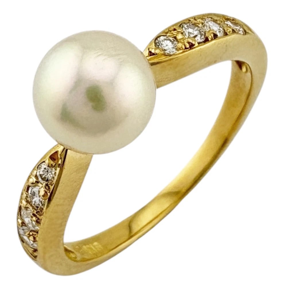 MIKIMOTO RING K18 YELLOW GOLD AKOYA PEARL DIAMOND (1 of 5)