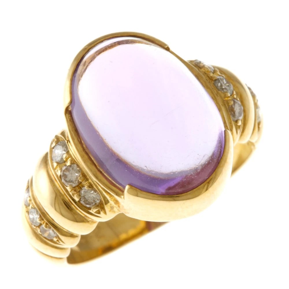 RING K18 YELLOW GOLD AMETHYST DIAMOND: Ring K18 yellow gold amethyst diamond Brand: Unbranded Type/Style: Ring Material: K18 yellow gold, Main Stone/Creation amethyst/diamond Color: gold Size: US 5 3/4 Accessories: None Accessories