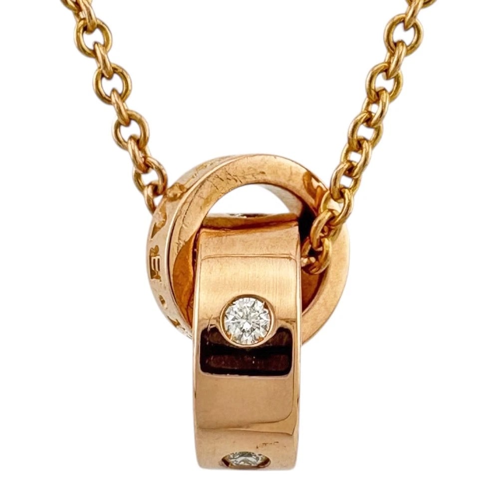 BVLGARI NECKLACE K18 PINK GOLD DIAMOND USED: BVLGARI Necklace K18 Pink Gold diamond used Brand: BVLGARI Type/Style: Necklace Material: K18 Pink Gold, Main Stone/Creation NATURAL Color: Pink gold Size: Total Length:45.5cm Chain width:1.5mm