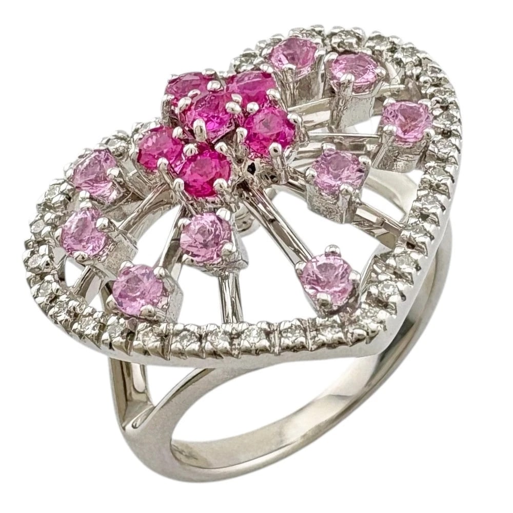 RING K18 WHITE GOLD PINK SAPPHIRE DIAMOND: Ring K18 white gold Pink sapphire diamond Brand: Unbranded Type/Style: Ring Material: K18 white gold, Main Stone/Creation Pink sapphire/diamond Color: Silver Size: US 5 3/4 Accessories: None <