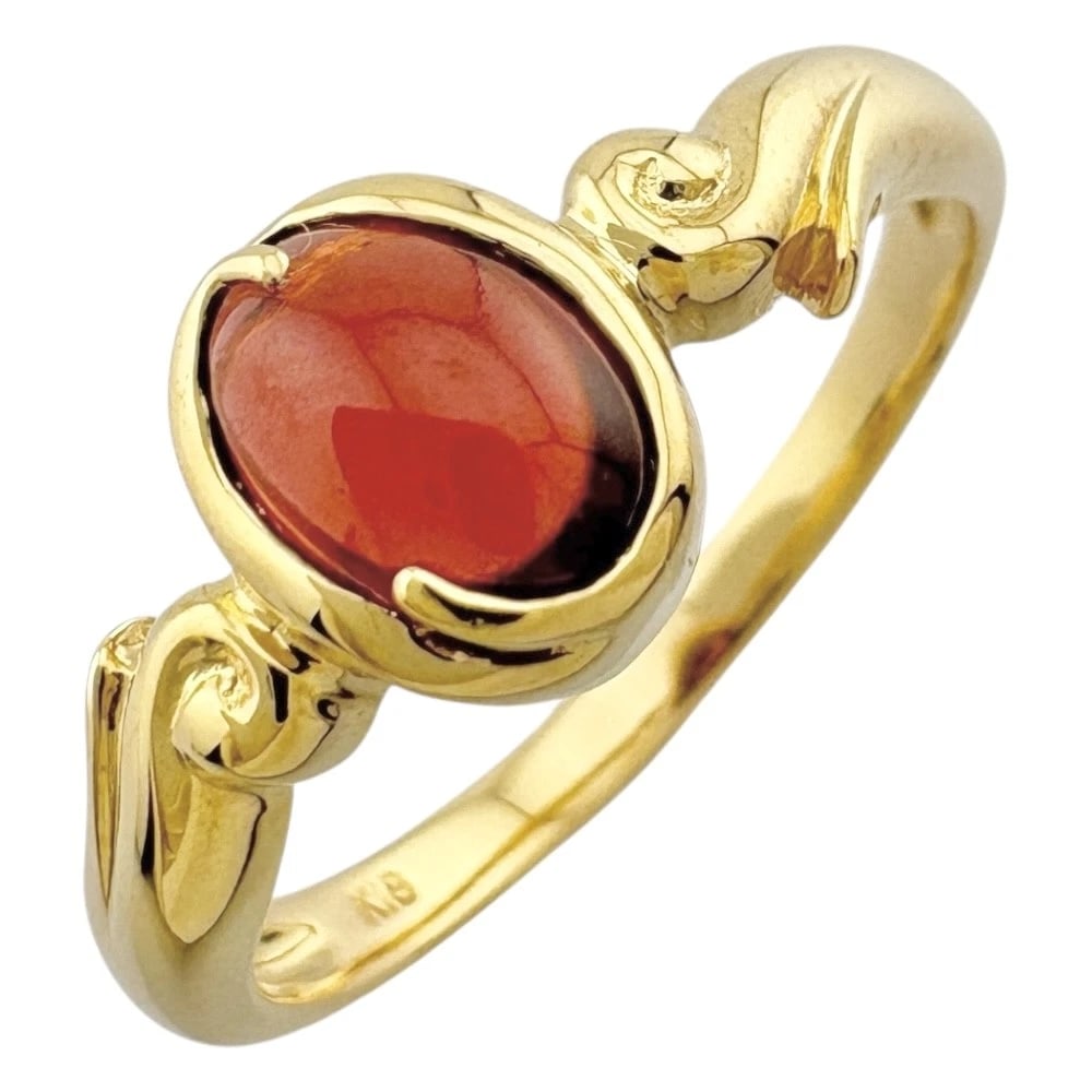 RING K18 YELLOW GOLD GARNET: Ring K18 yellow gold garnet Brand: Unbranded Type/Style: Ring Material: K18 Gold, Main Stone/Creation garnet Color: gold Size: US 7 1/8 Accessories: None Accessories Notice: When purchasing pre-owned