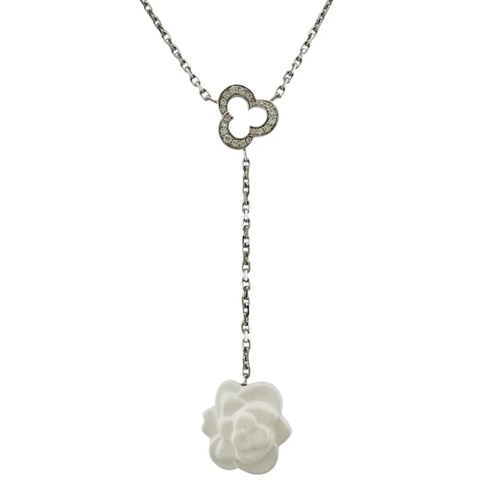 CHANEL NECKLACE K18 WHITE GOLD WHITE CHALCEDONY: CHANEL Necklace K18 white gold White Chalcedony Brand: Chanel Type/Style: Necklace Material: K18 white gold, Main Stone/Creation White Chalcedony Color: Silver Size: Total Length:42cm The total