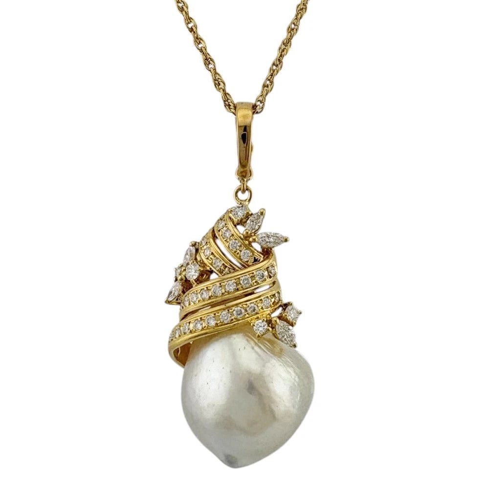 MIKIMOTO NECKLACE K18 YELLOW GOLD PEARL DIAMOND: MIKIMOTO Necklace K18 yellow gold Pearl diamond Brand: MIKIMOTO Type/Style: Necklace Material: K18 yellow gold, Main Stone/Creation diamond/Pearl Color: gold Size: Total Length:51cm Chain width:1.0m
