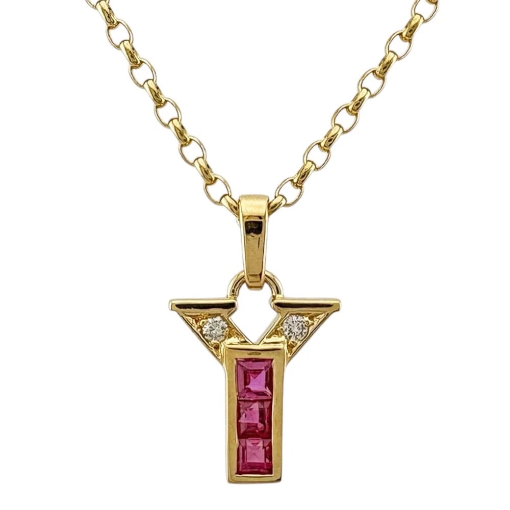 MIKIMOTO NECKLACE K18 YELLOW GOLD RUBY DIAMOND (1 of 6)
