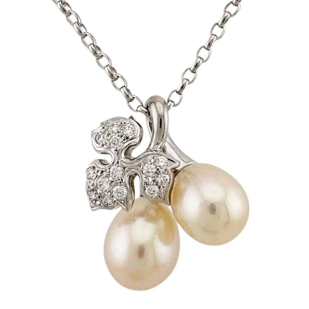MIKIMOTO NECKLACE K18 WHITE GOLD PEARL DIAMOND: MIKIMOTO Necklace K18 white gold Pearl diamond Brand: MIKIMOTO Type/Style: Necklace Material: K18 white gold, Main Stone/Creation Pearl/ diamond Color: Silver Size: Total Length:40cm Chain width:1.0mm
