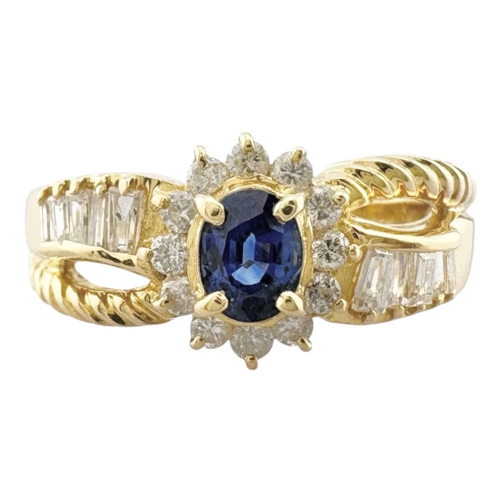 RING K18 YELLOW GOLD SAPPHIRE DIAMOND: Ring K18 yellow gold sapphire diamond Brand: Unbranded Type/Style: Ring Material: K18 yellow gold, Main Stone/Creation Sapphire/Diamond Color: gold Size: US 5 3/8 Accessories: None Accesso