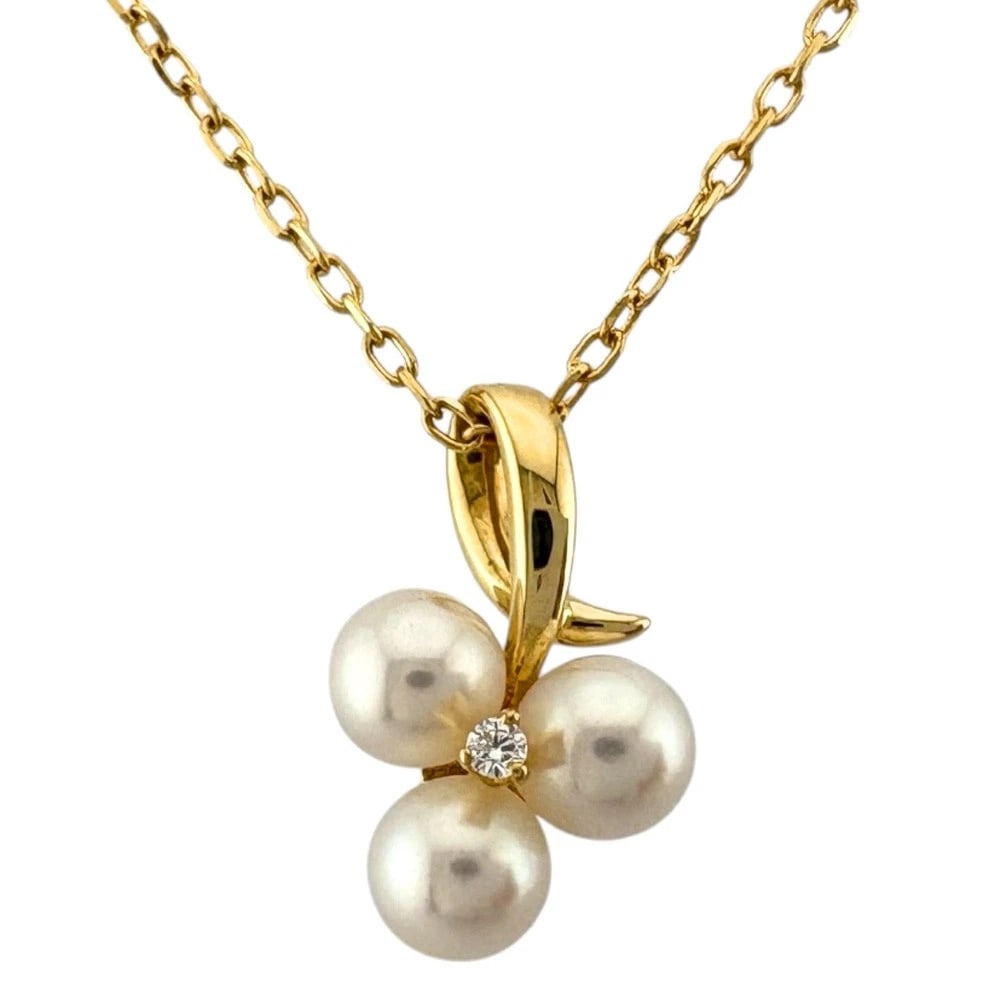 MIKIMOTO NECKLACE K18 YELLOW GOLD PEARL DIAMOND: MIKIMOTO Necklace K18 yellow gold Pearl diamond Brand: MIKIMOTO Type/Style: Necklace Material: K18 yellow gold, Main Stone/Creation Pearl/ diamond Color: gold Size: Total Length:40cm Chain width:1.0mm