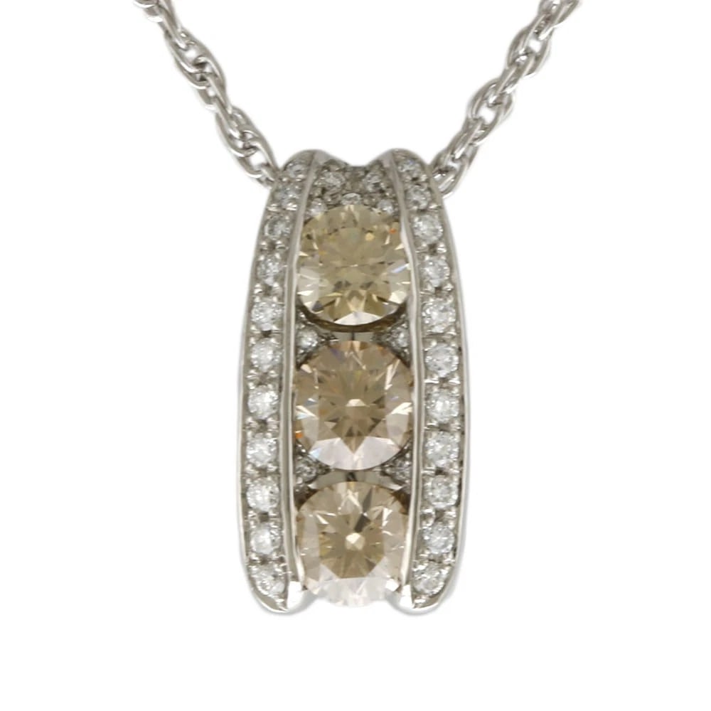 KASHIKEY NECKLACE PT900 PT850PLATINUM BROWN DIAMOND: KASHIKEY Necklace Pt900 Pt850Platinum Brown diamond Brand: KASHIKEY Type/Style: Necklace Material: Pt900Platinum, Main Stone/Creation Brown diamond 3 stones/diamond Color: Silver Size: Total