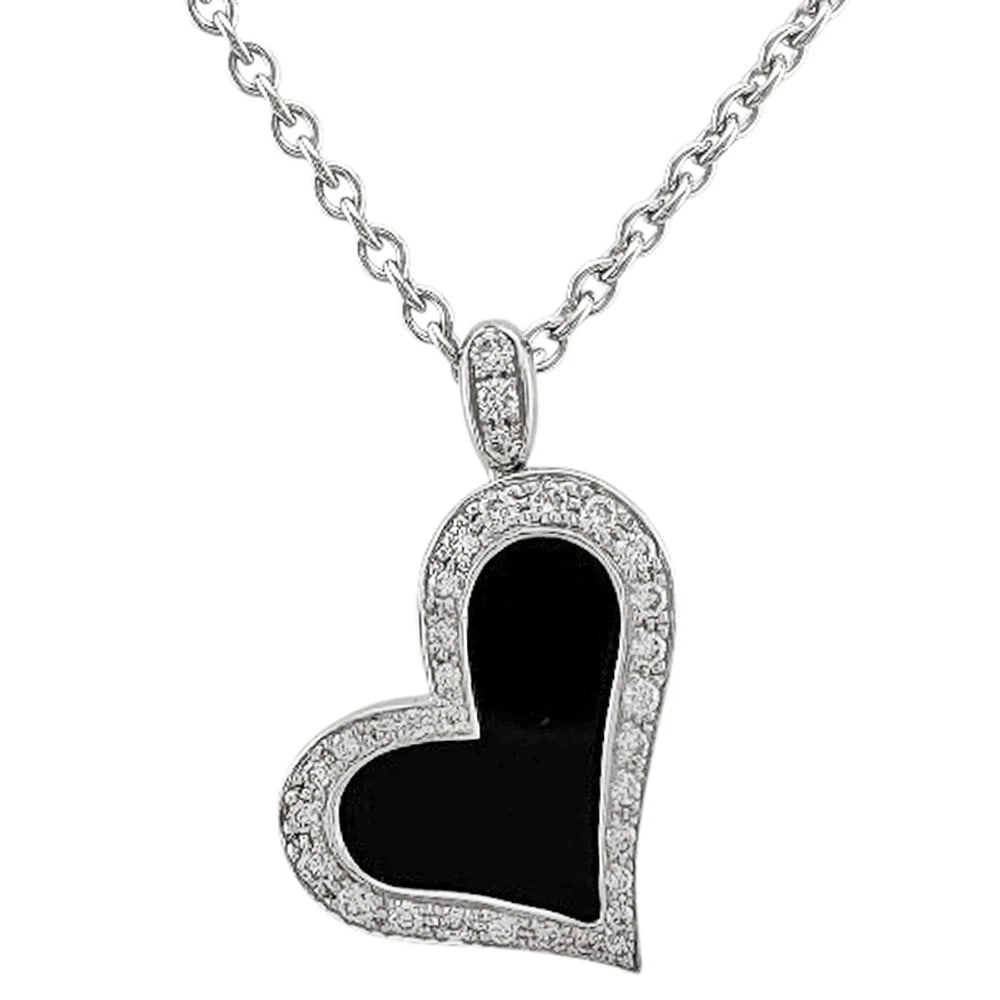PIAGET NECKLACE K18 WHITE GOLD DIAMOND ONYX HEART: PIAGET Necklace K18 white gold diamond onyx heart Brand: PIAGET Type/Style: Necklace Material: K18 white gold, Main Stone/Creation diamond/ onyx Color: Silver Size: Total Length:42cm Chain