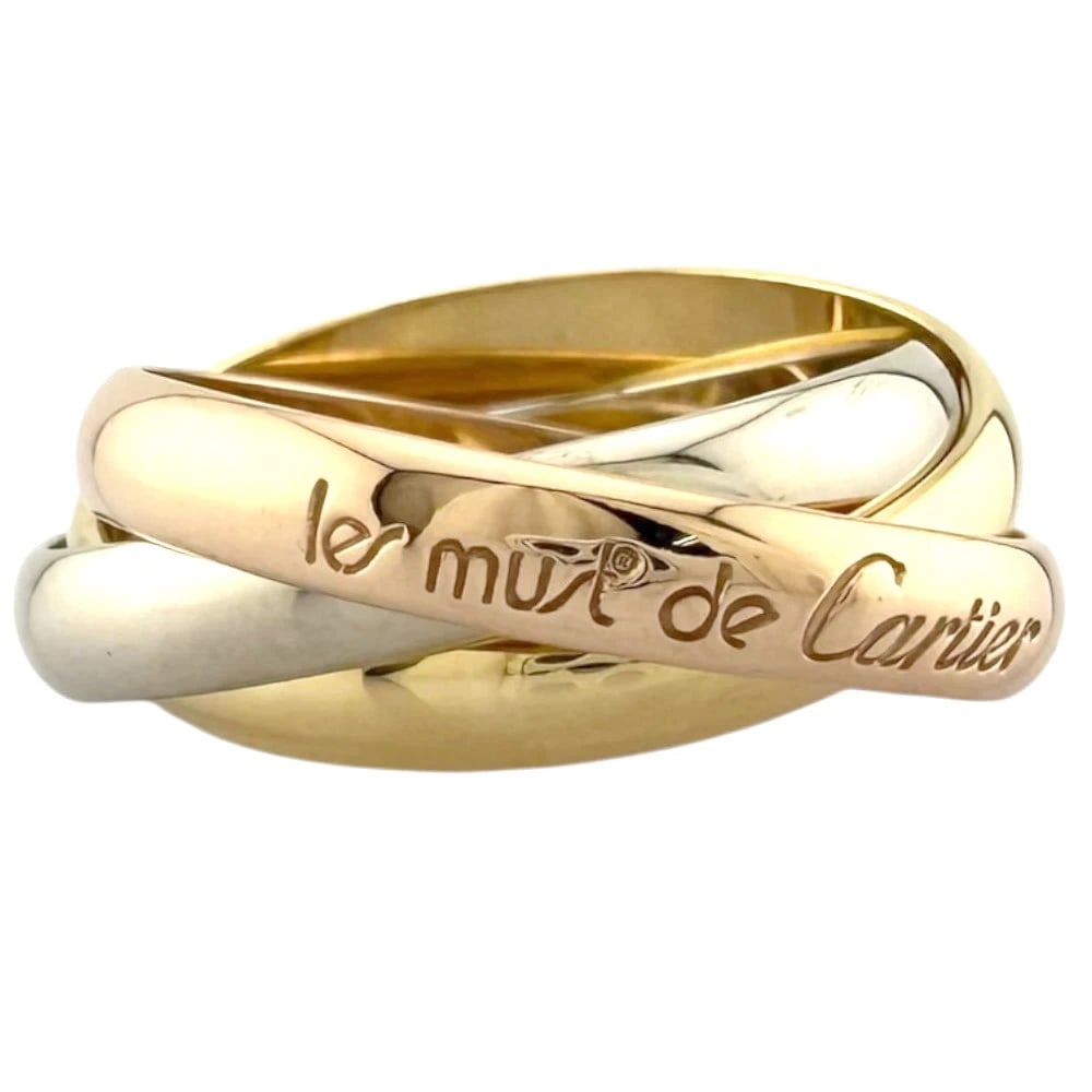 CARTIER TRINITY RINGK18 YELLOW GOLD K18 PINK GOLD: CARTIER Trinity RingK18 yellow gold K18 Pink Gold Brand: CARTIER Type/Style: Ring Material: K18 yellow gold Color: Pink Gold / Silver Size: US 7 3/4 Accessories: None Accessories Notice: When
