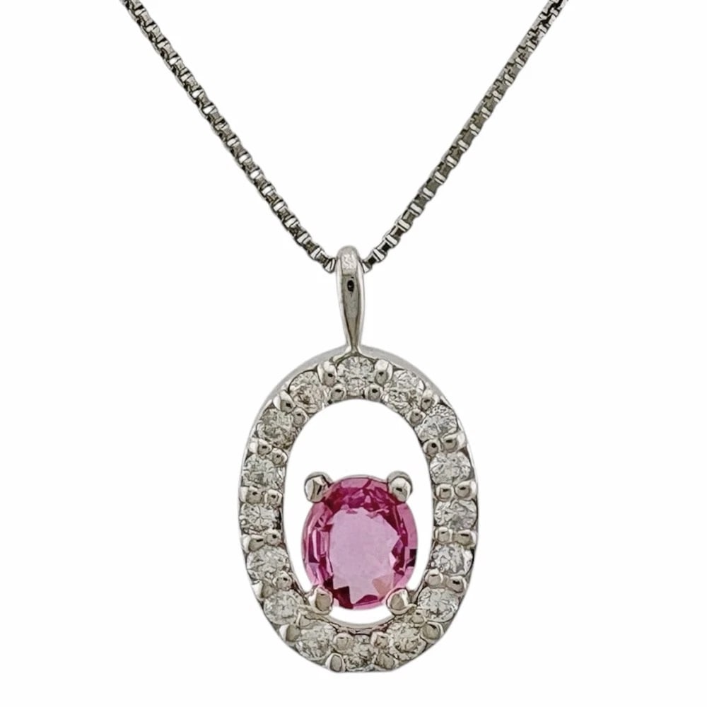 NECKLACE PT850 PT900PLATINUM PINK SAPPHIRE: Necklace Pt850 Pt900Platinum Pink sapphire Brand: Unbranded Type/Style: Necklace Material: Pt850Platinum, Main Stone/Creation Pink sapphire /diamond Color: Silver Size: Total Length:45cm Chain