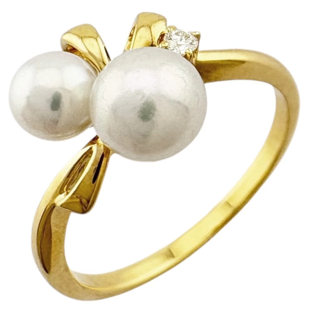 MIKIMOTO RING K18 YELLOW GOLD DIAMOND AKOYA PEARL: MIKIMOTO Ring K18 yellow gold diamond Akoya pearl Brand: MIKIMOTO Type/Style: Ring Material: K18 yellow gold, Main Stone/Creation diamond /Akoya pearl Color: gold Size: US 4 3/4 Accessories: None