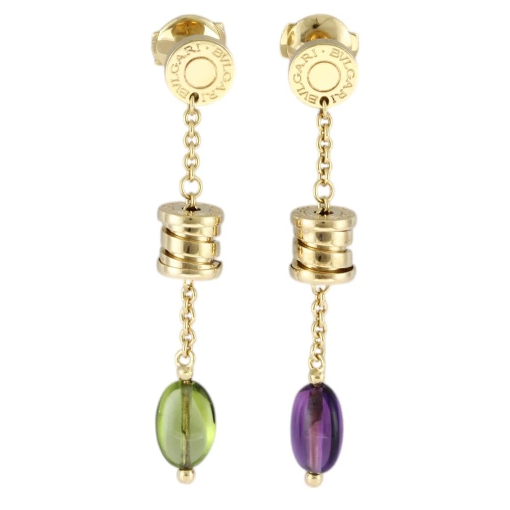 BVLGARI EARRING K18 YELLOW GOLD AMETHYST PERIDOT: BVLGARI earring K18 yellow gold amethyst Peridot Brand: BVLGARI Type/Style: earRing Material: K18 yellow gold, Main Stone/Creation amethyst /Peridot Color: gold Size: 47.0mm x 7.0mm(*mm) Accessori