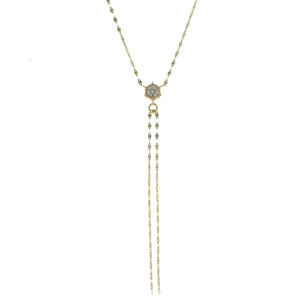 NECKLACE K18 YELLOW GOLD DIAMOND: Necklace K18 yellow gold diamond Brand: Unbranded Type/Style: Necklace Material: K18 yellow gold, Main Stone/Creation Natural Color: gold Size: Total Length:41cm Chain width:1.0mm Top:W9.5mm x H80.0mm
