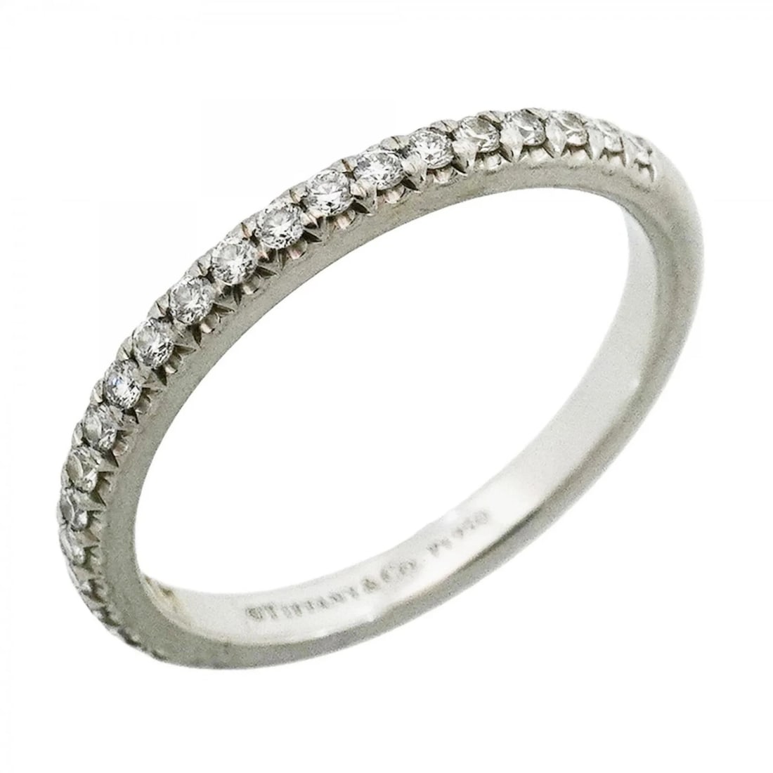 TIFFANY & CO. SOLESTE HALF ETERNITY RING, PT950 PLATINUM: Tiffany & Co. Soleste Half Eternity Ring, Pt950 Platinum Brand: Tiffany Type/Style: Band Ring Material: Platinum 950 Color: Silver Size: US 6 Accessories: None Accessories Notice: When pur