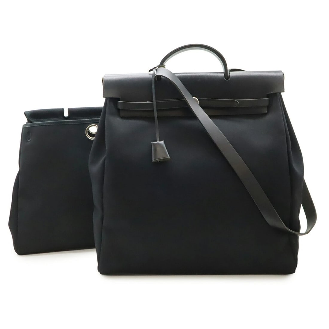 HERMES HERBAG GM HANDBAG SHOULDER BAG: HERMES Herbag GM Handbag Shoulder Bag Brand: Hermes Type/Style: Handbag, Shoulder bag Material: Toile officier , Leather Color: Black Size: (HxWxD) 43cm x 39cm x 13.5cm / 16.92'' x 15.35'' x 5.31''