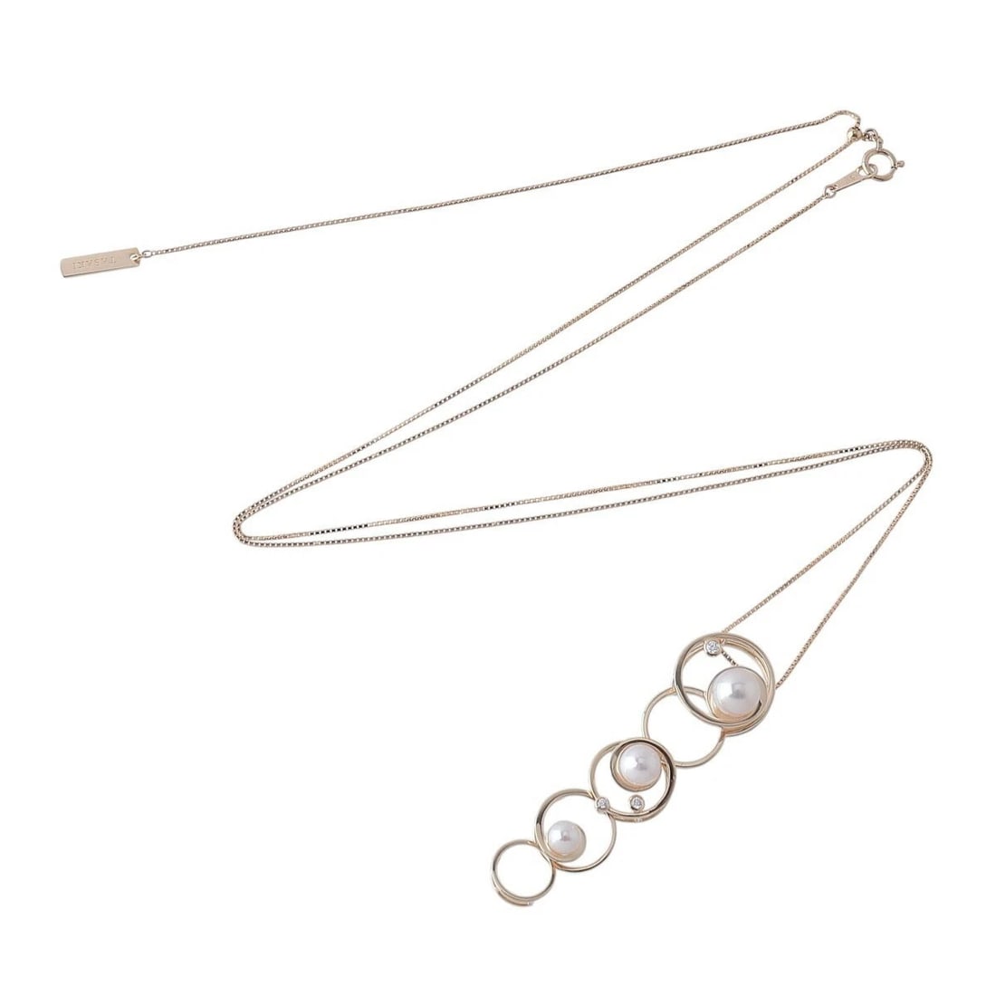 TASAKI ENIMA AKOYA PEARL DIAMOND NECKLACE: TASAKI Enima Akoya Pearl Diamond Necklace Brand: TASAKI Type/Style: Necklace Material: K18YG, Main Stone/Creation Akoya Pearl Color: YG Size: Necklace Length: Max. 70cm / 27.6in (Adjustable) Pendant