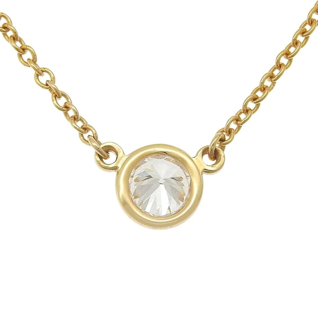 TIFFANY & CO. ELSA PERETTI BY DIAMOND NECKLACE: Tiffany & Co. Elsa Peretti By Diamond Necklace Brand: Tiffany & Co. Type/Style: Necklace Material: K18YG Color: YG Size: Size: Pendant Diameter: 0.20 in (0.5 cm), Chain Length: 16.14 in (41 cm)