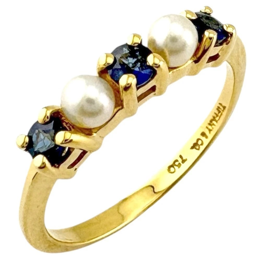 TIFFANY & CO. K18 YELLOW GOLD SAPPHIRE PEARL RING: Tiffany & Co. K18 Yellow Gold Sapphire Pearl Ring Brand: Tiffany & Co. Type/Style: Ring Material: K18 Yellow Gold Color: YG Size: US 5.25 Accessories: None Accessories Notice: When purchasing