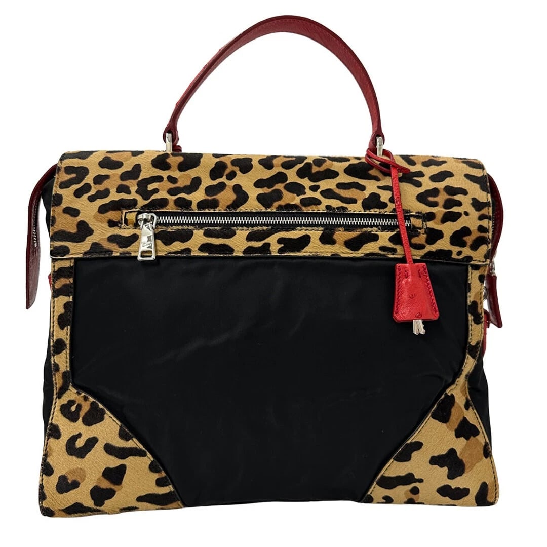 PRADA LEATHER LEOPARD DESIGN HANDBAG - 2