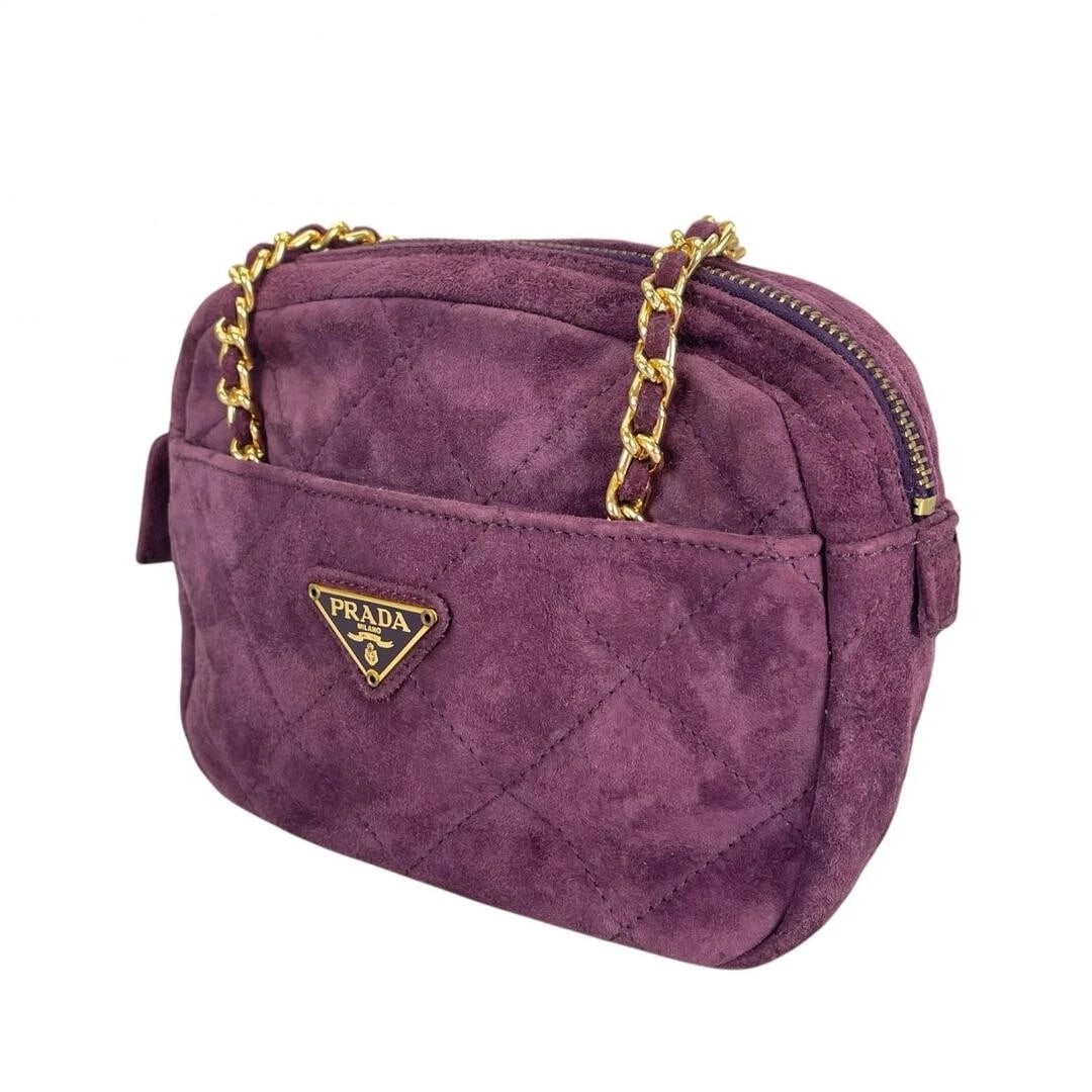 PRADA TRIANGLE LOGO SUEDE SHOULDER BAG - 2
