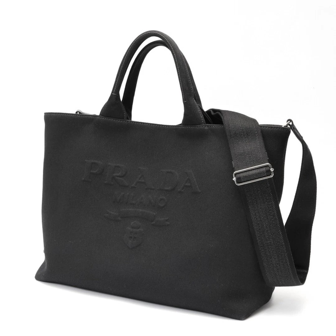 PRADA TOTE BAG CANVAS BLACK: Prada Tote Bag Canvas Black Brand: PRADA Type/Style: Shopping Bag Material: Canvas Color: Black Size: W37.5?H30?D16cm (14.8?11.8?6.3 in) Accessories: None Accessories Notice: When purchasing