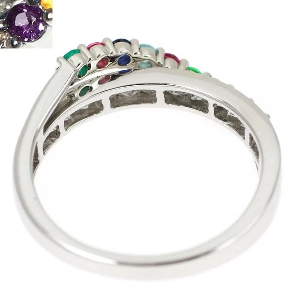 PT950 MULTICOLOR STONE DIAMOND RING - 2