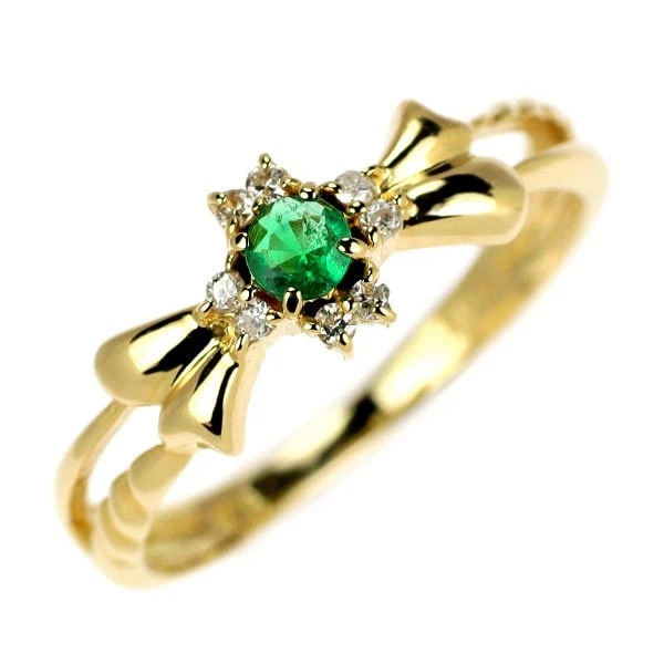 K18YG EMERALD DIAMOND RING: K18YG emerald diamond ring Brand: None Type/Style: Ring Material: K18YG, Main Stone/Creation emerald Color: YG Size: 6US Accessories: None Accessories Notice: When purchasing pre-owned goods, please