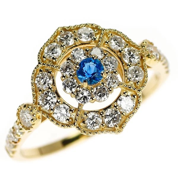 RARE K18YG AUNITE DIAMOND RING: Rare K18YG Aunite Diamond Ring Brand: None Type/Style: Ring Material: K18YG, Main Stone/Creation Hauynite Color: YG Size: 5.5 - 5.75US Accessories: None Accessories Notice: When purchasing pre-owned