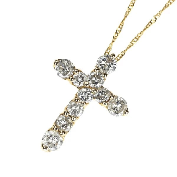 K18YG CROSS DIAMOND PENDANT NECKLACE: K18YG cross diamond pendant necklace Brand: None Type/Style: pendant necklace Material: K18YG Color: YG Size: Necklace: Chain Length 39.5 Length/Width/Diameter19.2 Accessories: None Accessories