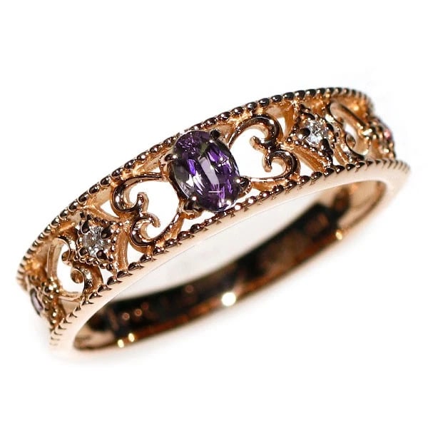 RARE K18PG ALEXANDRITE GARNET DIAMOND RING: Rare K18PG Alexandrite Garnet Diamond Ring Brand: None Type/Style: Ring Material: K18PG, Main Stone/Creation alexandrite Color: PG Size: 4.5US Accessories: None Accessories Notice: When purchasing