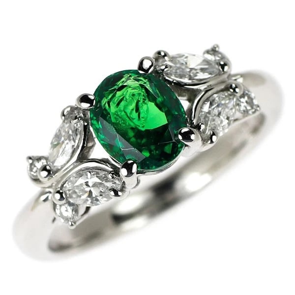 PT900 GREEN GARNET DIAMOND RING: Pt900 green garnet diamond ring Brand: None Type/Style: Ring Material: Pt900, Main Stone/Creation garnet Color: PT Size: 6US Accessories: None Accessories Notice: When purchasing pre-owned goods,