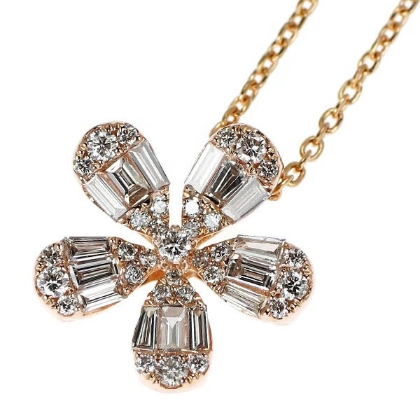 K18PG FLOWER DIAMOND PENDANT NECKLACE: K18PG flower diamond pendant necklace Brand: None Type/Style: pendant necklace Material: K18PG Color: PG Size: Necklace: Chain Length ?45 Length/Width/Diameter14.8 Accessories: None Accessories