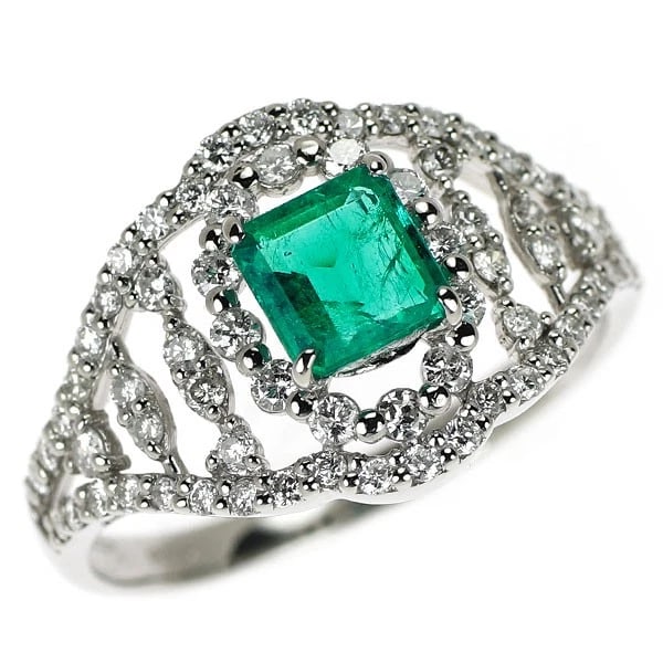 PT950 EMERALD DIAMOND RING: Pt950 emerald diamond ring Brand: None Type/Style: Ring Material: Pt950, Main Stone/Creation emerald Color: PT Size: 6US Accessories: None Accessories Notice: When purchasing pre-owned goo