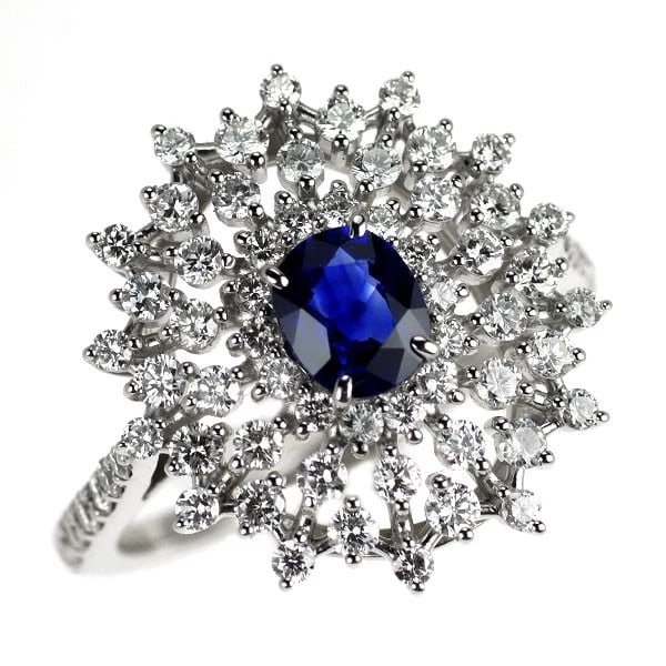 PT950 SAPPHIRE DIAMOND RING: Pt950 sapphire diamond ring Brand: None Type/Style: Ring Material: Pt950, Main Stone/Creation sapphire Color: PT Size: 5.5 - 5.75US Accessories: None Accessories Notice: When purchasing pre-owned