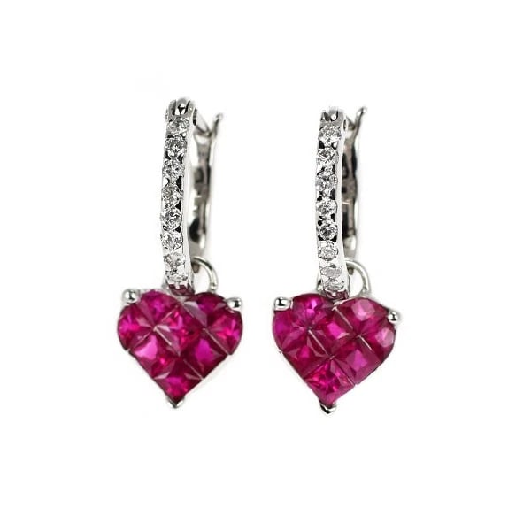 K18WG RUBY DIAMOND HOOP EARRINGS: K18WG Ruby Diamond Hoop Earrings Brand: None Type/Style: piercing Material: K18WG, Main Stone/Creation Ruby Color: WG Size: Length/Width/Diameter18.0 Accessories: None Accessories Notice: When