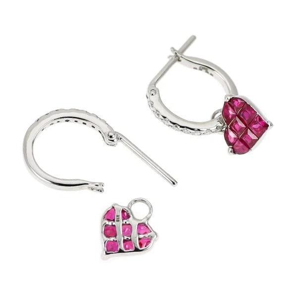 K18WG RUBY DIAMOND HOOP EARRINGS - 2