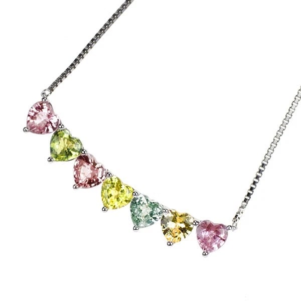 K18WG HEART SHAPE MULTICOLOR SAPPHIRE PENDANT NECKLACE: K18WG Heart Shape Multicolor Sapphire Pendant Necklace Brand: None Type/Style: pendant necklace Material: K18WG, Main Stone/Creation sapphires Color: WG Size: Necklace: Chain Length ?48