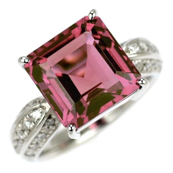 PT900 PINK TOURMALINE DIAMOND RING: Pt900 pink tourmaline diamond ring Brand: None Type/Style: Ring Material: Pt900, Main Stone/Creation Tourmaline Color: PT Size: 6US Accessories: None Accessories Notice: When purchasing pre-owned