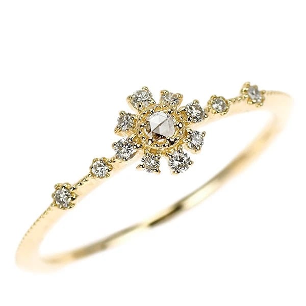 AGATE K18YG ROSE CUT/ROUND BRILLIANT DIAMOND RING: Agate K18YG Rose Cut/Round Brilliant Diamond Ring Brand: Agete Type/Style: Ring Material: K18YG, Main Stone/Creation Natural Color: YG Size: 6.25 - 6.5US Accessories: None Accessories Notice: When