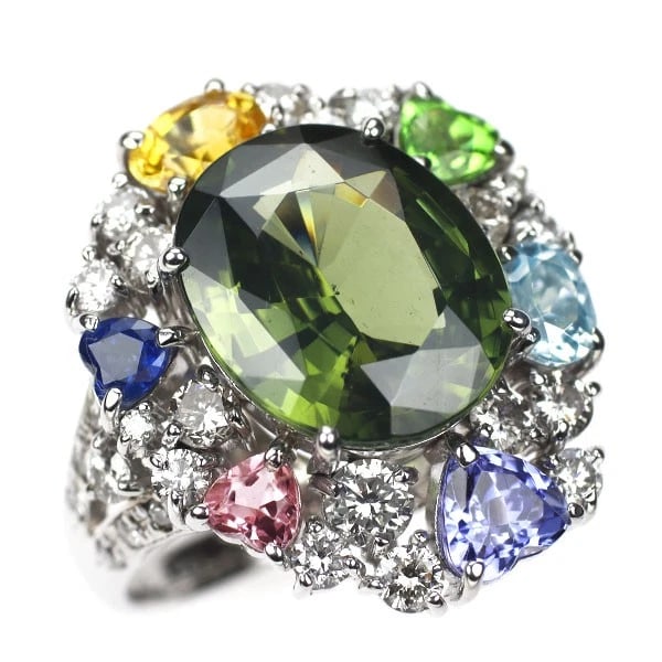 K18WG GREEN ZIRCON COLORED STONE DIAMOND RING: K18WG Green Zircon Colored Stone Diamond Ring Brand: None Type/Style: Ring Material: K18WG Color: WG Size: 6.25 - 6.5US Accessories: None Accessories Notice: When purchasing pre-owned goods, please