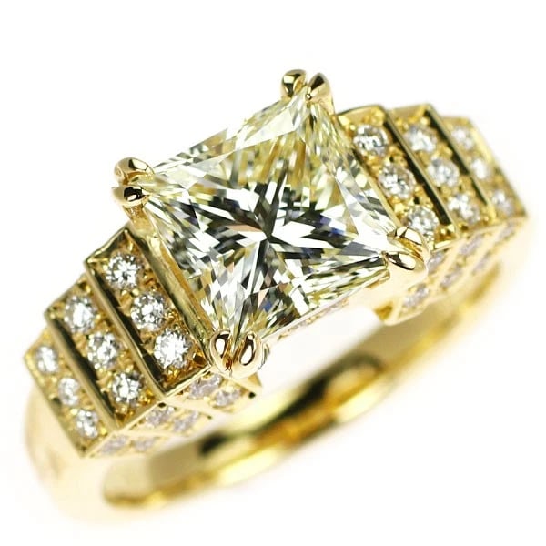 HEIWADO TRADING & SEIKO K18YG PRINCESS CUT DIAMOND RING: Heiwado Trading & Seiko K18YG Princess Cut Diamond Ring Brand: None Type/Style: Ring Material: K18YG, Main Stone/Creation Natural Color: YG Size: 5.25US Accessories: None Accessories Notice: When