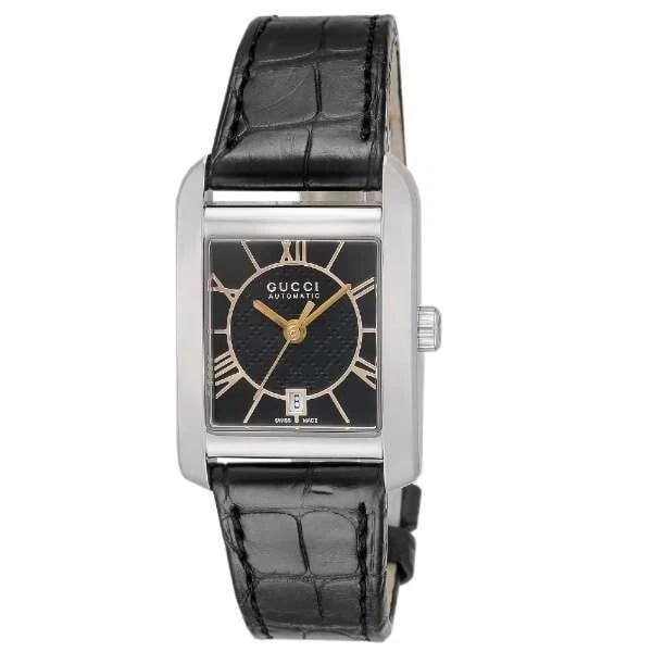 GUCCI HAND MASTER BLACK WATCH: GUCCI Hand master Black Watch Brand: Gucci Type/Style: Wristwatch Material: SS leather Color: Dial Color Black Size: Case size] Height 27.5 x width 26.5 x thickness 10mm Accessories: None Accessories