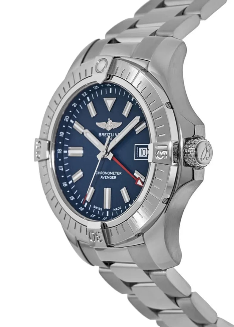 BREITLING AVENGER AUTOMATIC GMT WATCH: Breitling Avenger Automatic GMT Watch Brand: Breitling Type/Style: Wristwatch Material: SS Color: Dial Color Blue Size: Case size Approx. 45mm (excluding crown) Accessories: None Accessories Notice: