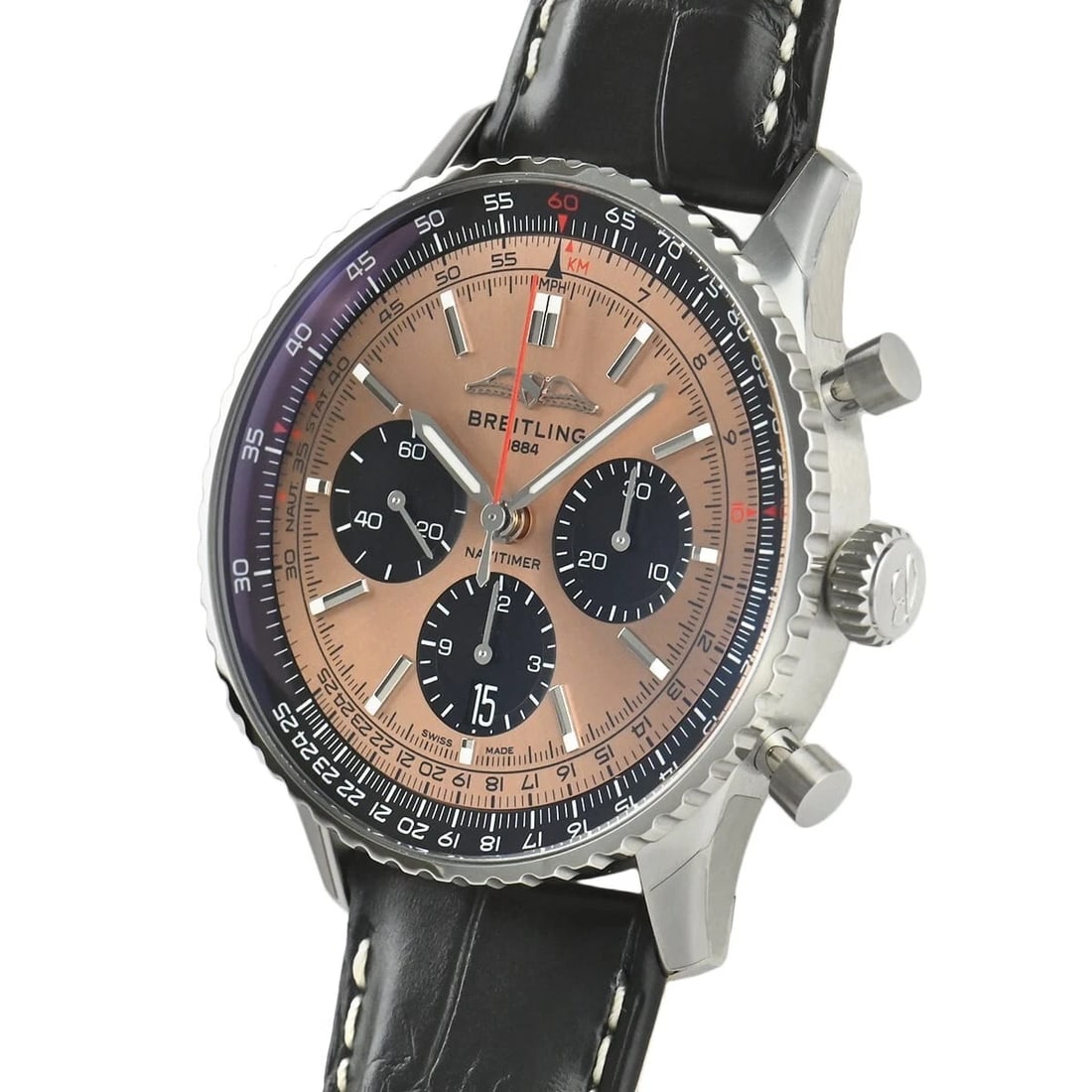 BREITLING NAVITIMER B CHRONOGRAPH WATCH: Breitling Navitimer B Chronograph Watch Brand: Breitling Type/Style: Wristwatch Material: SS Color: Dial Color black Size: Case Size: 43mm Accessories: None Accessories Notice: When purchasing
