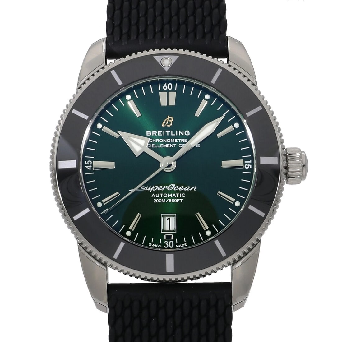 BREITLING SUPEROCEAN HERITAGE B AUTOMATIC GREEN MEN'S WATCH: Breitling Superocean Heritage B Automatic Green Men's Watch Brand: Breitling Type/Style: Wristwatch Material: SS Color: Dial Color Green Size: Case Size: 46mm Accessories: None Accessories Notice: