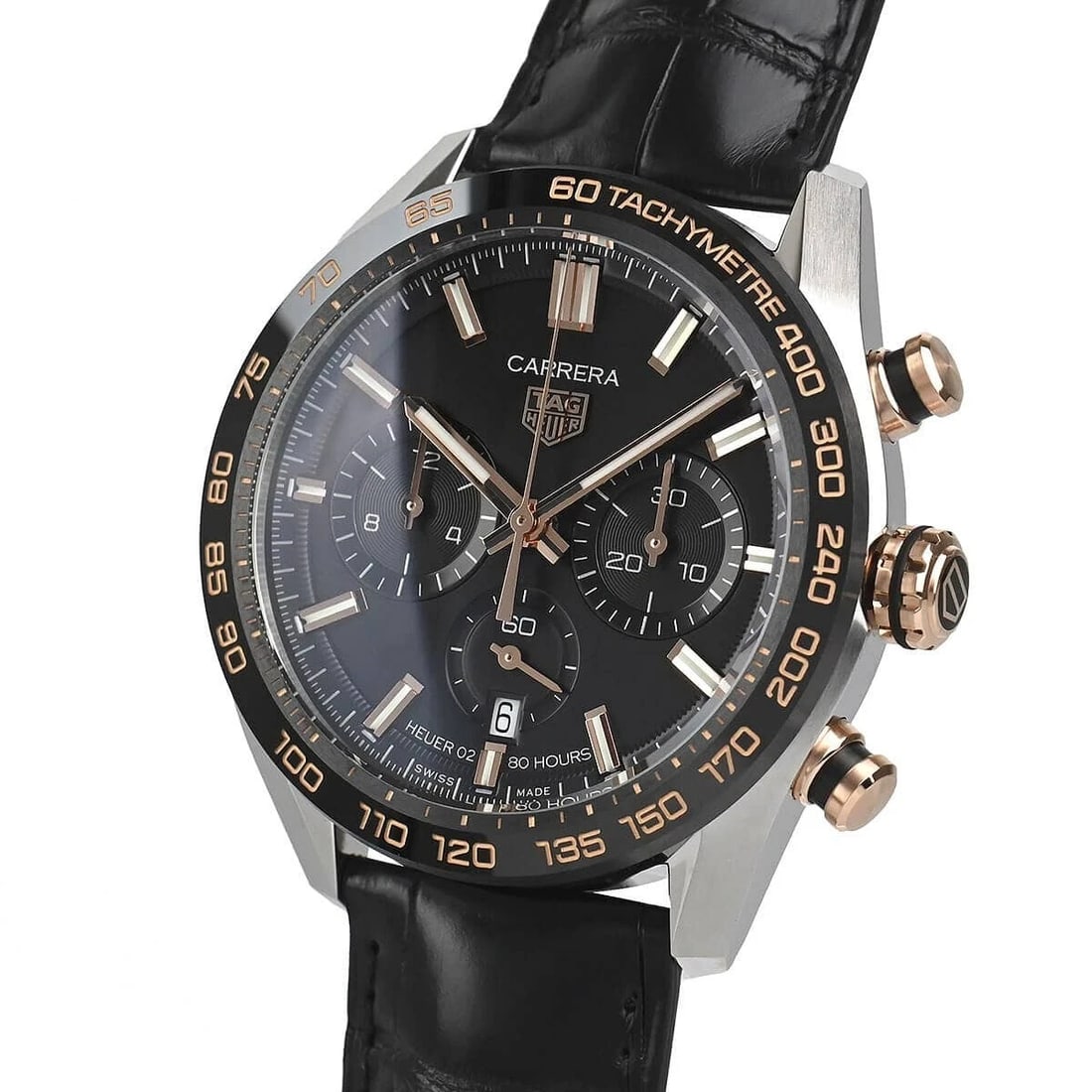 TAG HEUER CARRERA CALIBRE HEUER SPORT CHRONOGRAPH WATCH: TAG Heuer CARRERA Calibre Heuer Sport Chronograph Watch Brand: TAG Heuer Type/Style: Wristwatch Material: SS ceremic rose gold Color: Dial Color Black Size: Case Size: 44mm Accessories: None