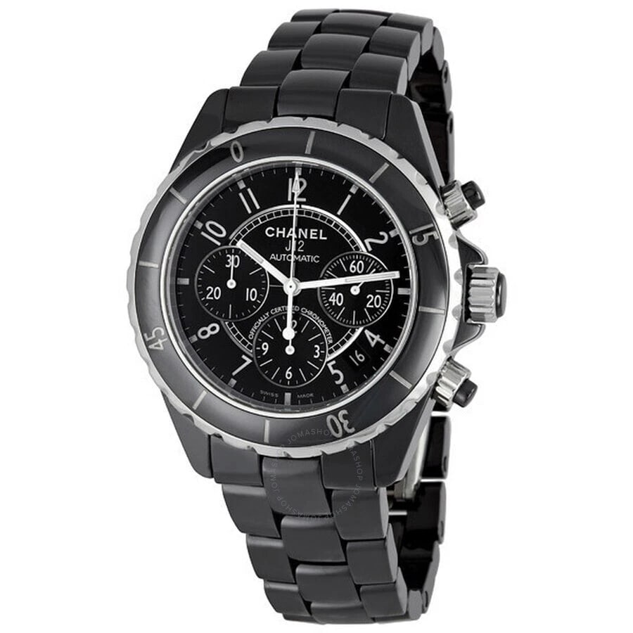 CHANEL J CHRONOGRAPH CERAMIC AUTOMATIC WATCH: Chanel J Chronograph Ceramic Automatic Watch Brand: CHANEL Type/Style: Wristwatch Material: ceramic Color: Dial Color black Size: Case Size: 41mm Accessories: None Accessories Notice: When purchasing