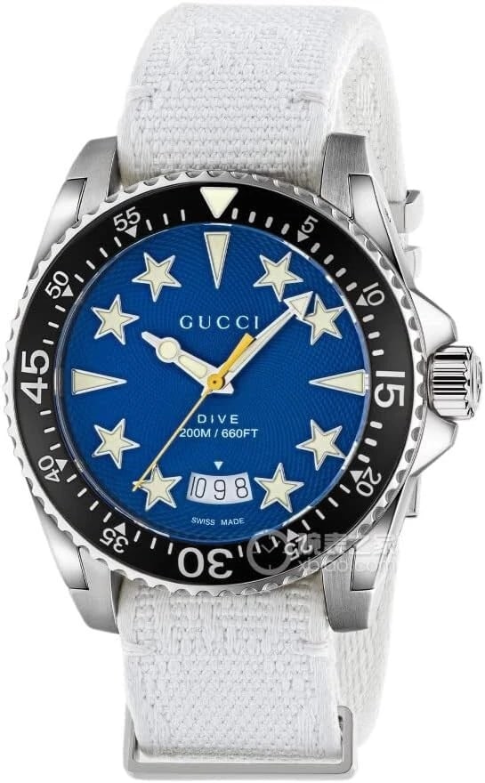 GUCCI DIVE WATCH: GUCCI Dive Watch Brand: Gucci Type/Style: Wristwatch Material: SS Color: Dial Color blue Size: Case Size: 40mm Accessories: None Accessories Notice: When purchasing pre-owned goods, please refer to