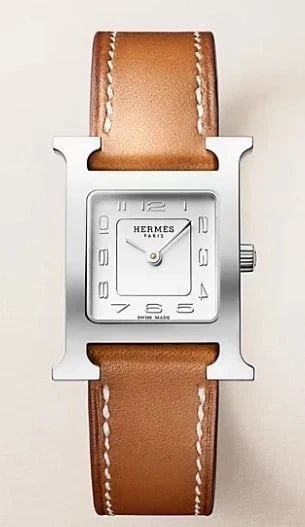 HERMES H WATCH PM LADIES WATCH: HERMES H Watch PM Ladies Watch Brand: HERM?S Type/Style: Wristwatch Material: SS leather Color: Dial Color Silver Size: Case Diameter: 25 x 21 mm Accessories: None Accessories Notice: When